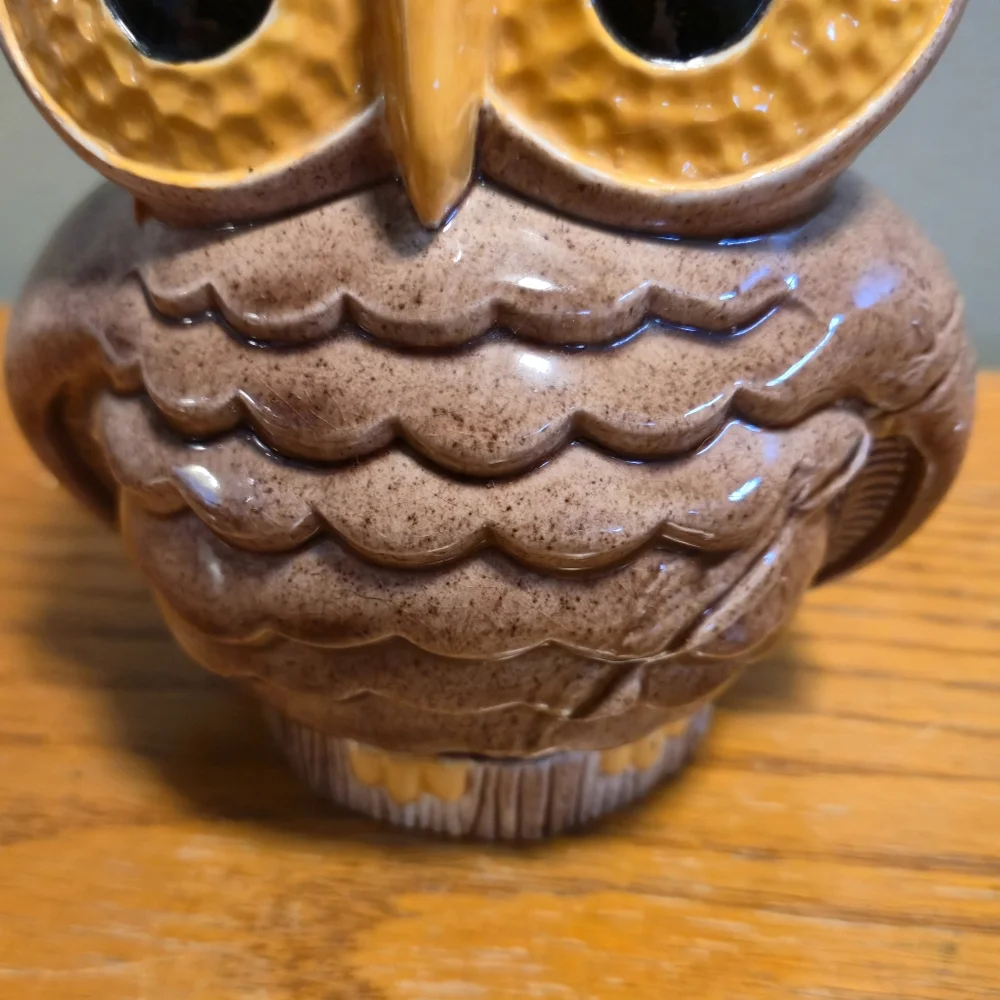 Vintage MCM Ceramic Owl Figurine Two Piece Nesting Speckled Earthy 9.5" Signed - Picture 3 of 16